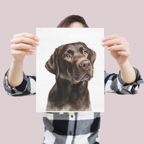 Watercolor Brown Labrador Retriever Dog Portrait Wall Art Print, Unframed - Picture 4 of 7
